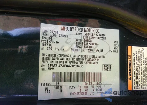 2004 Ford Explorer Nbx/Xlt z USA, uszkodzony, nr VIN 1FMZU73E04ZB23435